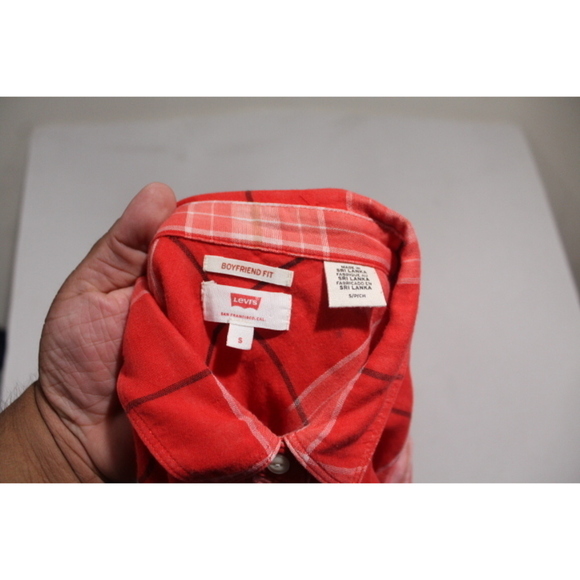 Levi's Women Orange Plaid Boyfriend Fit Pearl Snap Size Small - Picture 2 of 8